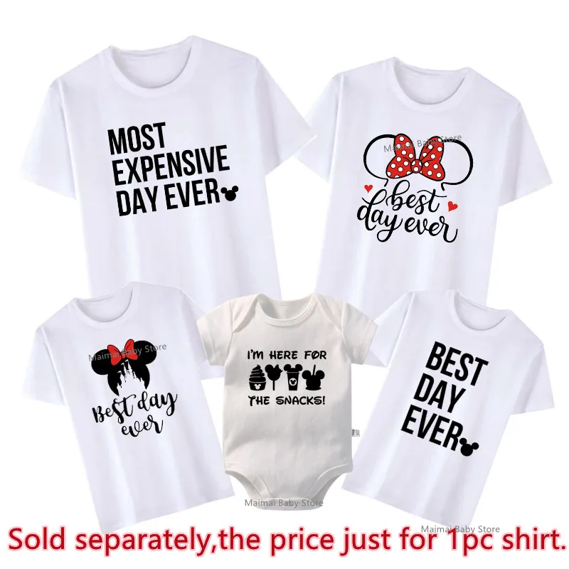 Disney Family Matching Shirts Funny Best Day Ever Print Tshirt Summer Father Mother Kids Tees Baby Rompers Disney Trip Outfits