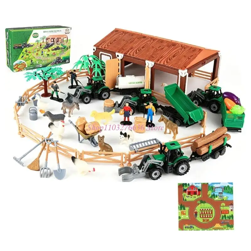 R6FD Pretend Play Scene Set with Loose Animal Figures and Setting Pieces for Building Different Miniature Layouts and Stories
