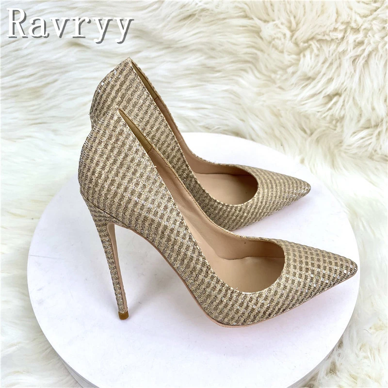 

Women New Gold Sequined High Heels Shoes Pointy Toe Celebrity Party Shoes Sexy Shallow Slip On Stiletto Pumps