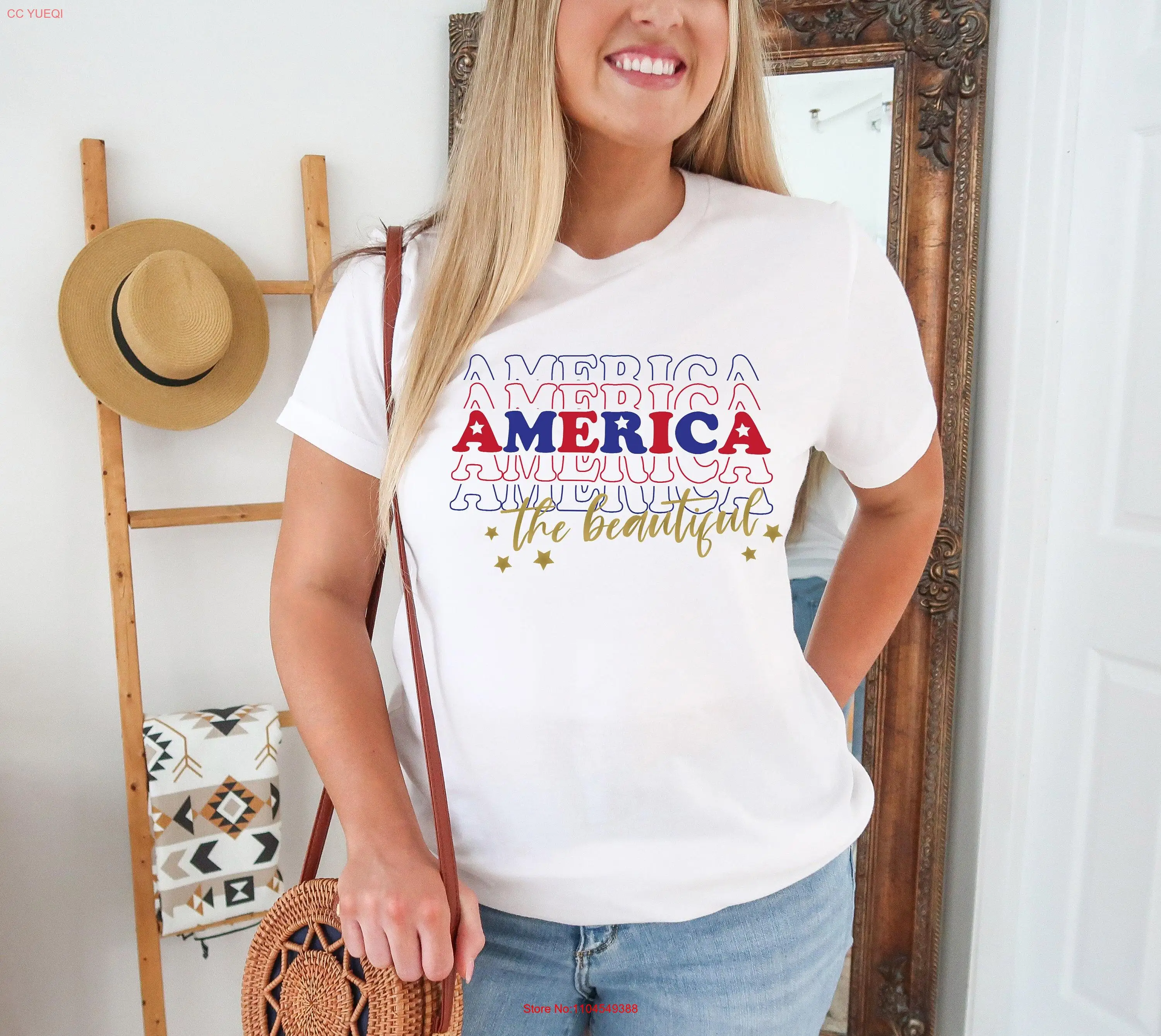 

4th Of July America The Beautiful T Shirt Fourth Trendy Patriotic Independence Day Family long or short sleeves