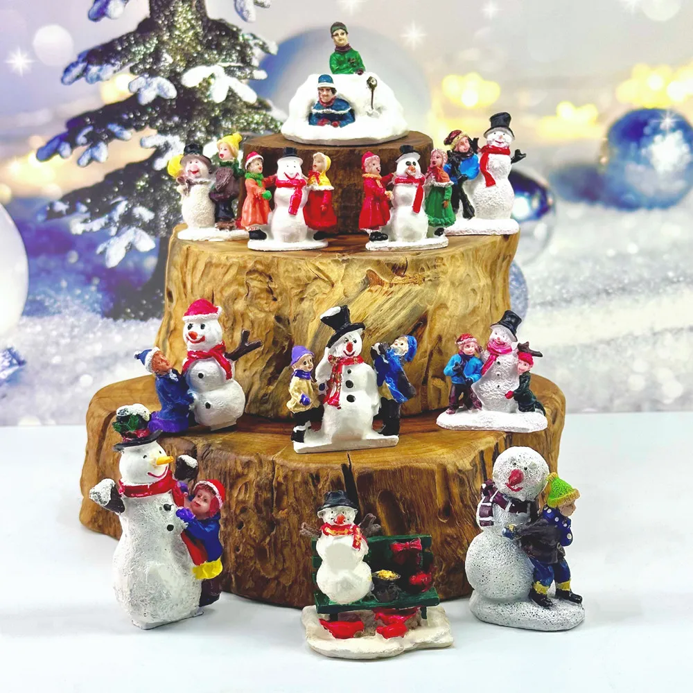 Christmas Snowman & Kids 3D Resin Fridge Magnet Set, Winter Xmas Village Figurine Souvenir, Gift & Collectible