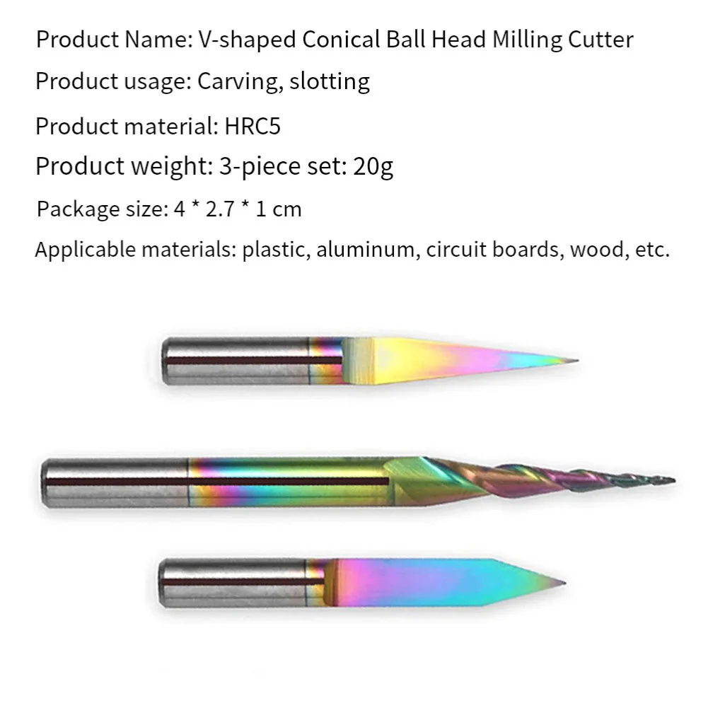 

V-Shaped Tapered Ball Nose End Mill Set For Wood Plastic Aluminum Carving And Grooving CNC Router Bits Carving Projects