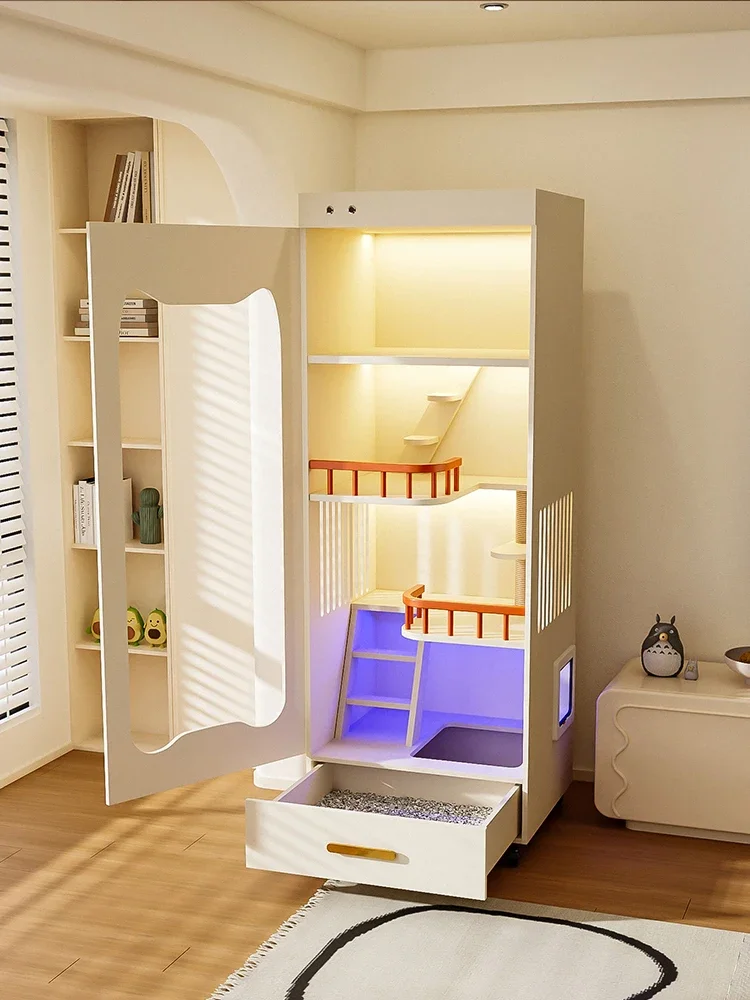 Solid wood cat villa household indoor cat litter box with toilet integrated does not occupy an area of cat luxury high-end