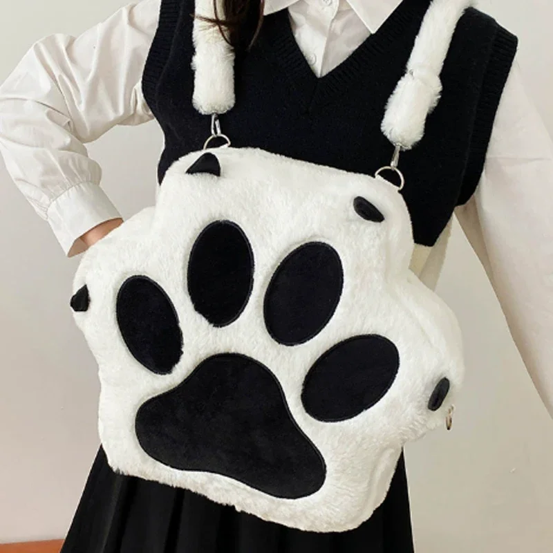 3D-Katzenpfoten-Plüsch-Rucksack, Niedlicher Kawaii Flauschiger Schulrucksack für Mädchen, Große Kapazität, Reise-Tagesrucksack, Geschenk für Herbst und Winter – Detail 3