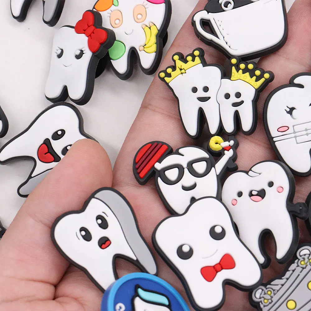 1-40PCS PVC Shoe Charms Tooth Toothbrush Love Dentist Cavity Free Kid Buckle Clog Fit Wristbands Garden Shoes Button Decoration