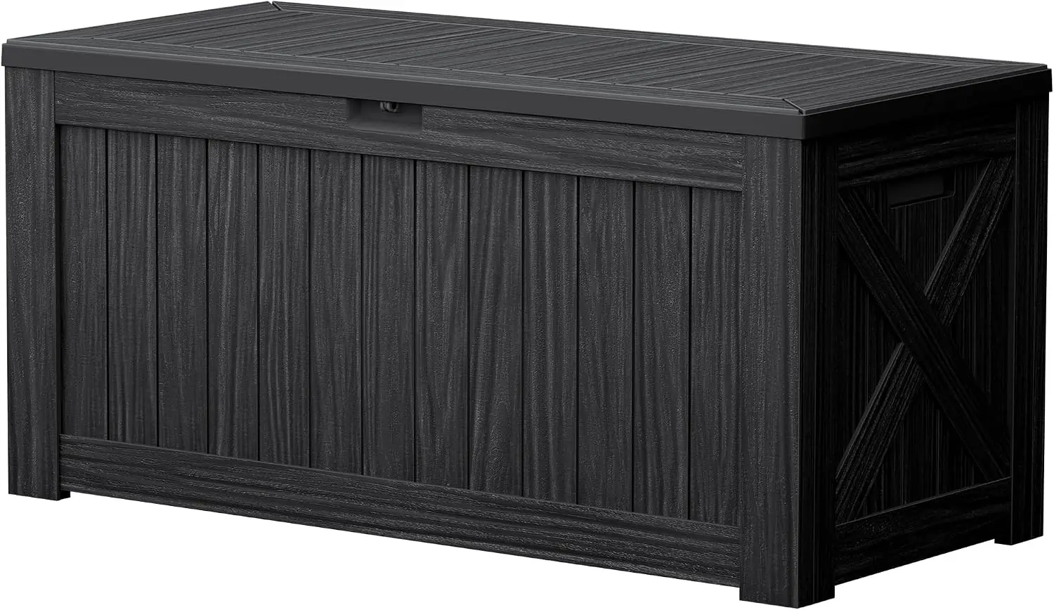 Caja de Almacenamiento Exterior, Caja Impermeable para Terraza, Banco de Almacenamiento para Patio, Organizador para Jardín, Porche, Piscina, con Cerradura, Gran Capacidad, Textura de Madera, Negro