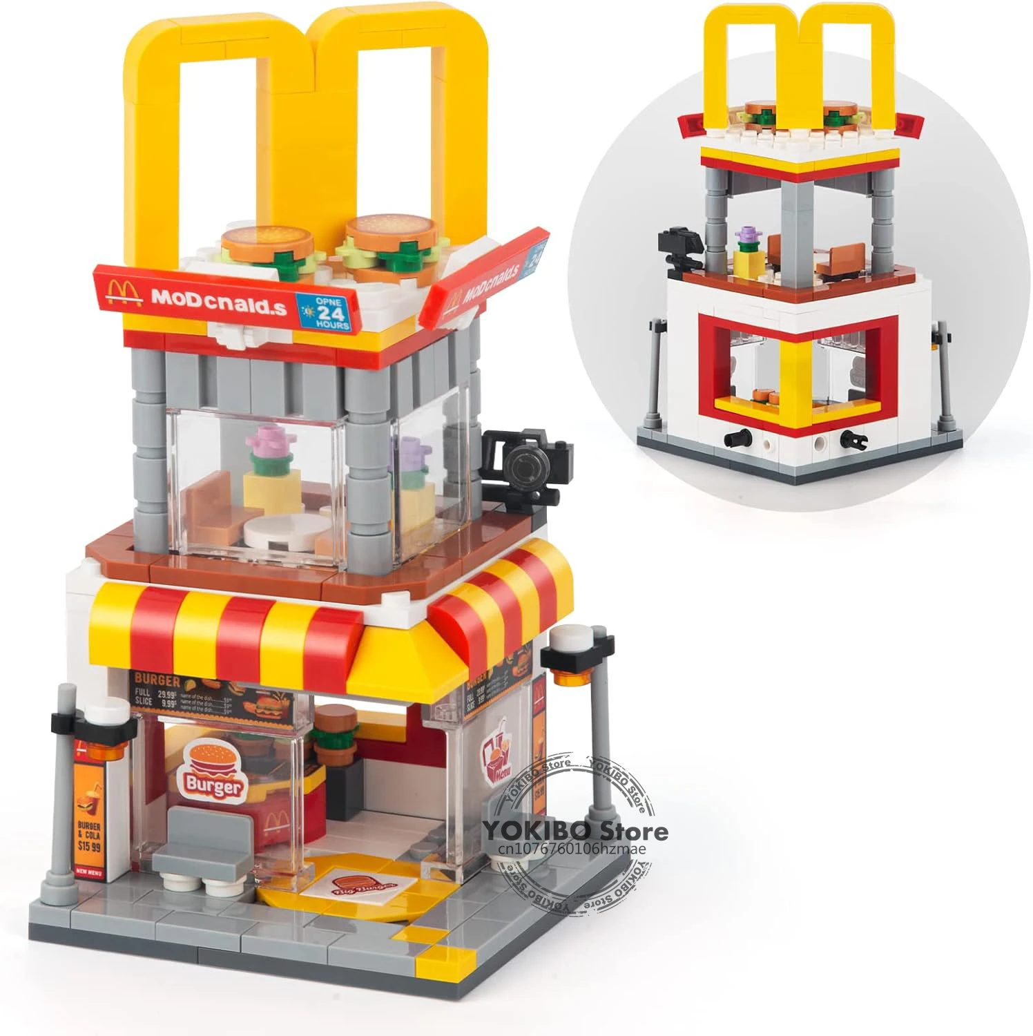 Building Block Set City Street View Burger Shop Building Set Micro Mini Building Block Bricks  DIY Toys, Unique Home Decor