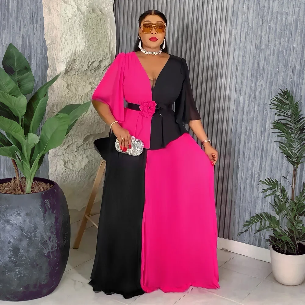 2025 African Dresses for Women Long Sleeve Patchwork Pleated Long Dress Maxi Dress African Clothes Dashiki Ankara Outfits Gown