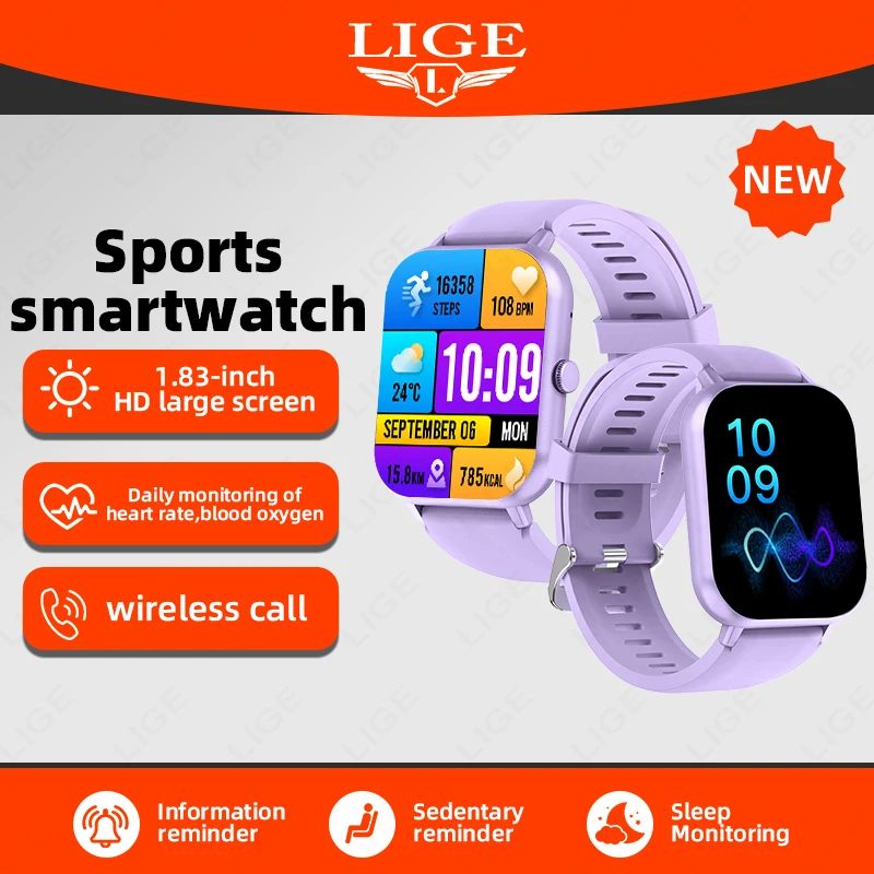 

Смарт-часы LIGE 2026 с GPS-трекером, HD-экраном 1,83 дюйма, 100+ видами спорта, Bluetooth-звонками, водонепроницаемые, для мужчин и женщин