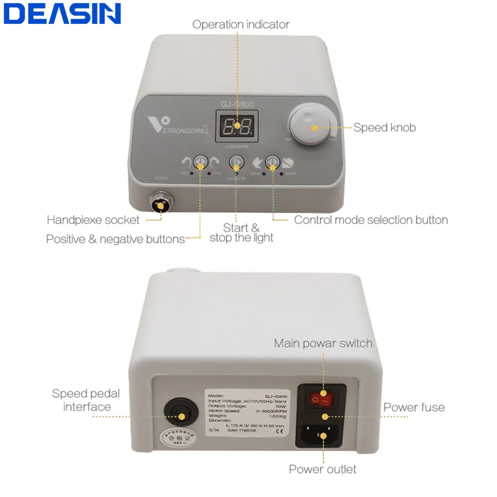 Deasin Dental 50000 RPM E type handpiece Non-Carbon Brushless motor Micromotor with straight and angle handpiece