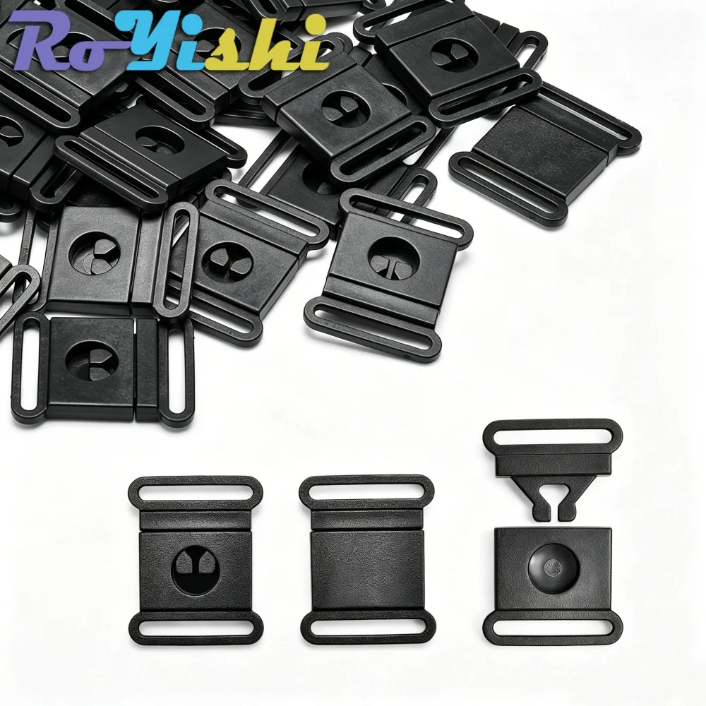 

RoYishi 10-500Pcs 10/15/20/25mm Safety Breakaway Buckle Black Plastic Adjustable Strap Buckle for Pet Collar ID Badge Bra Strap