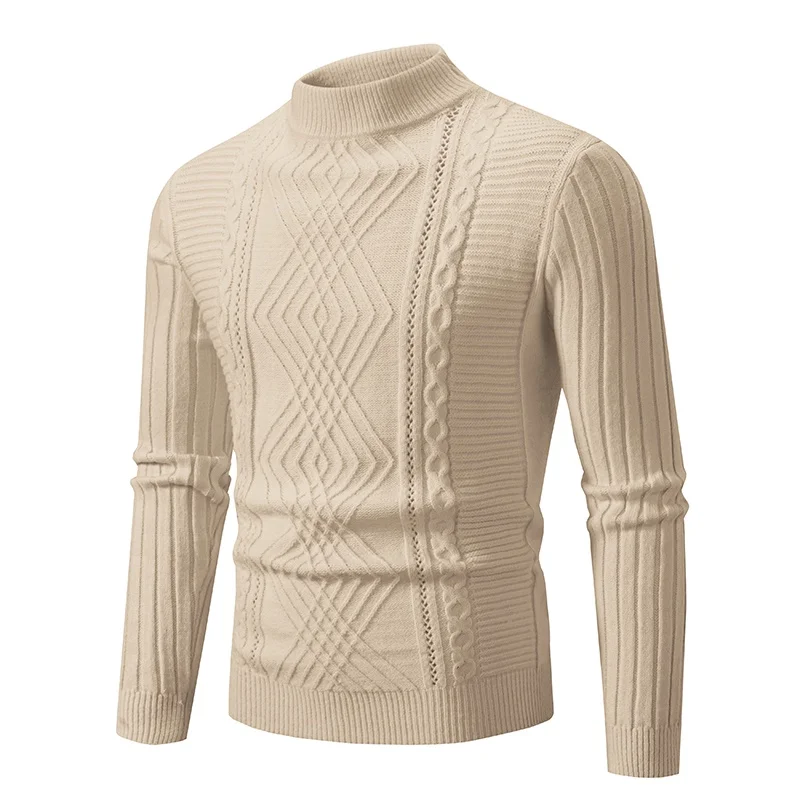 Suéteres de punto de cuello redondo de Jacquard sólido para hombres, suéteres cálidos, delgados, jersey de alta calidad, otoño e invierno, nuevo