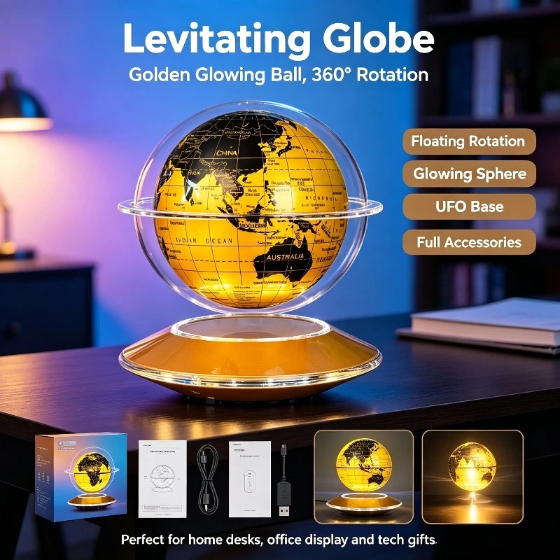 Magnetic Levitating Light Up Globe, Creative Tech Desktop Ornament for Home Office Decoration