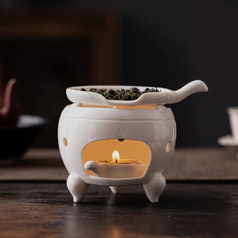 

White Porcelain Tea Stove Household Candle Heating Tea Lifting Device High Temperature Resistance Elegance Stir-fry Tea Device