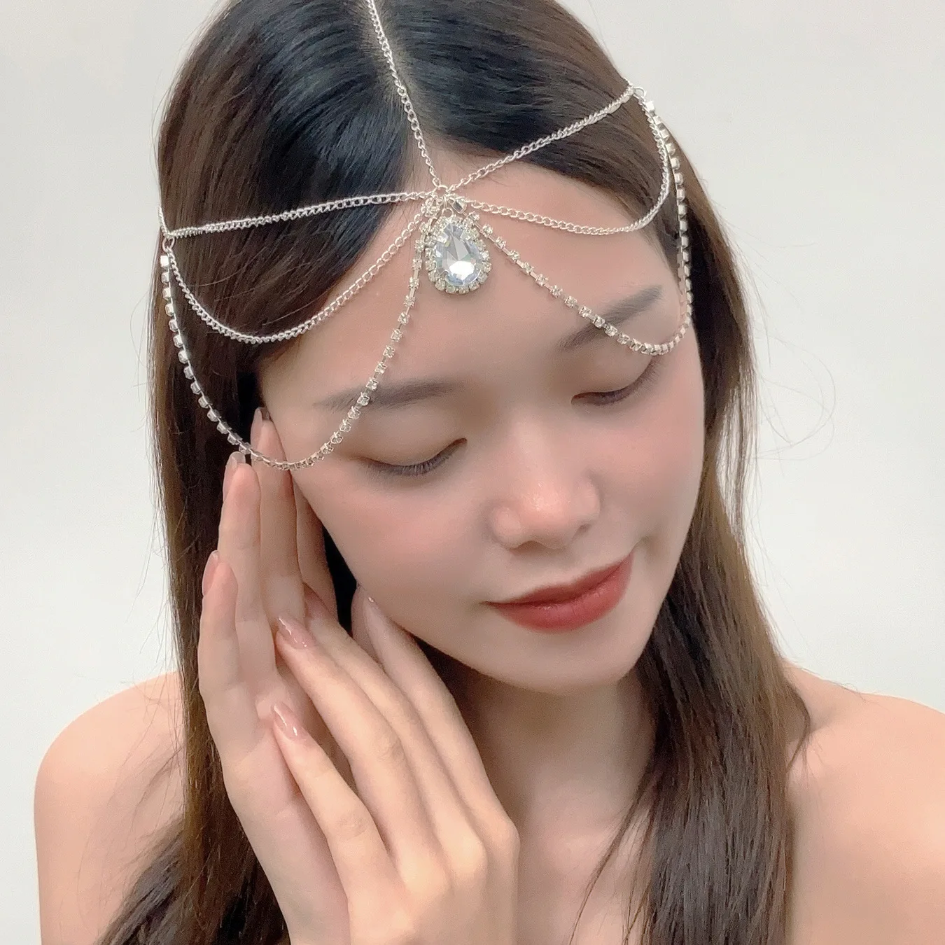 Simple Rhinestone Hair Chain Band Accessories for Women Party Crystal Headpiece Bridal Forehead Jewelry Tiara Fringe Headdress