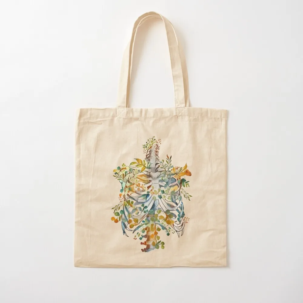 

Bones and Botany, Floral Ribcage, rib cage, anatomy skeleton eucaliptus leaves Tote Bag shopping bag hand bag Canvas Tote