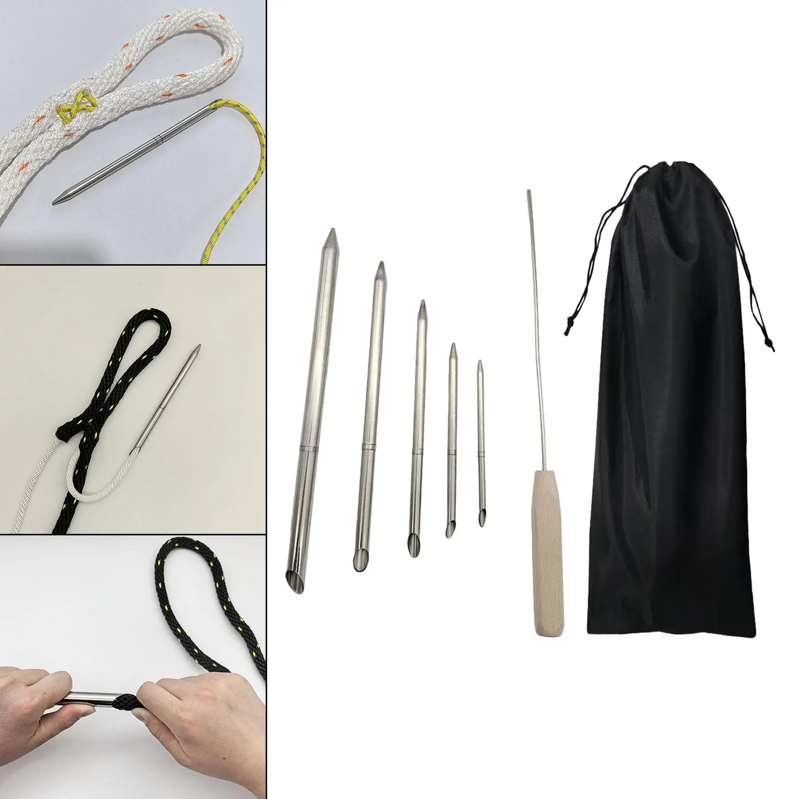 Rope Splicing Tool Wood Handle Line Braiding Set for Marine Sailing Camping