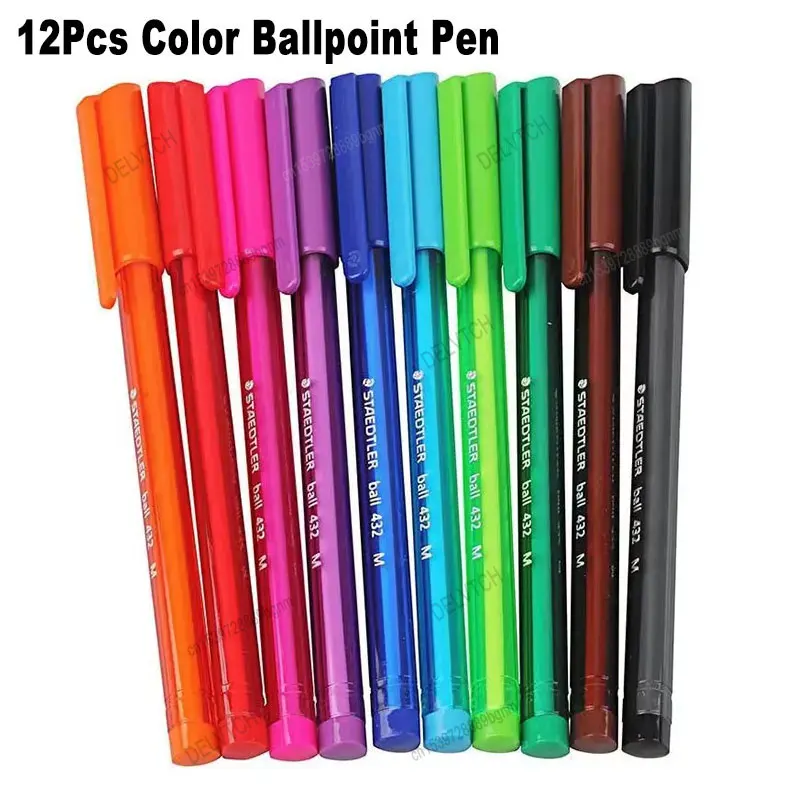 

12 Color Set Ballpoint Pen 1.0mm Bullet Tip Triangular Handle Office School Ball Pen Writing Drawing Stationery Kids Gift