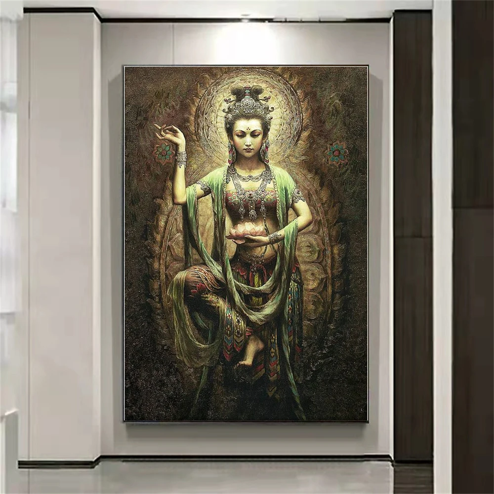 Abstract Oil Painting Southeast Asian Style Buddha Mural On Canvas Hand Painted Religious Temple Wall Art Picture Myth Paint