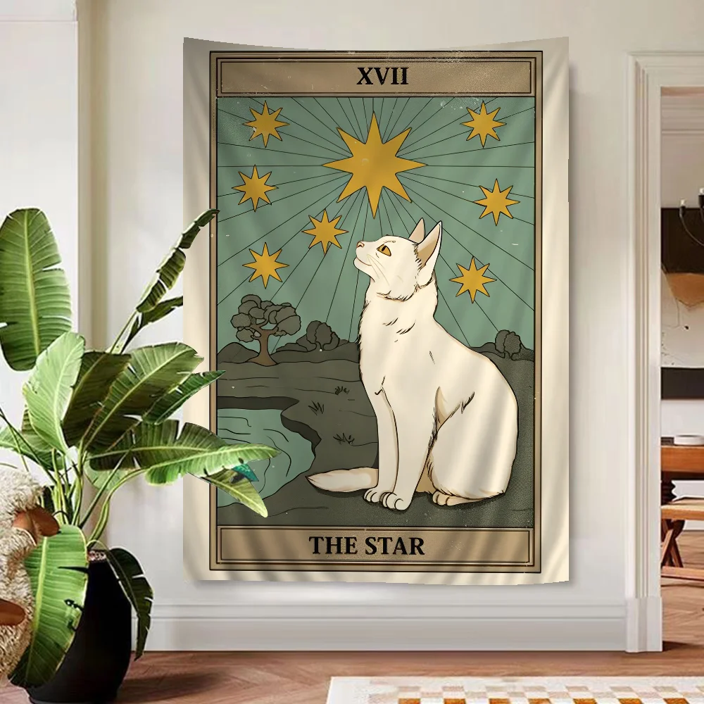 Retro Tarot Constellation Cat Hanging Bohemian Tapestry Indian Buddha Wall Decoration Witchcraft Bohemian Hippie Cheap