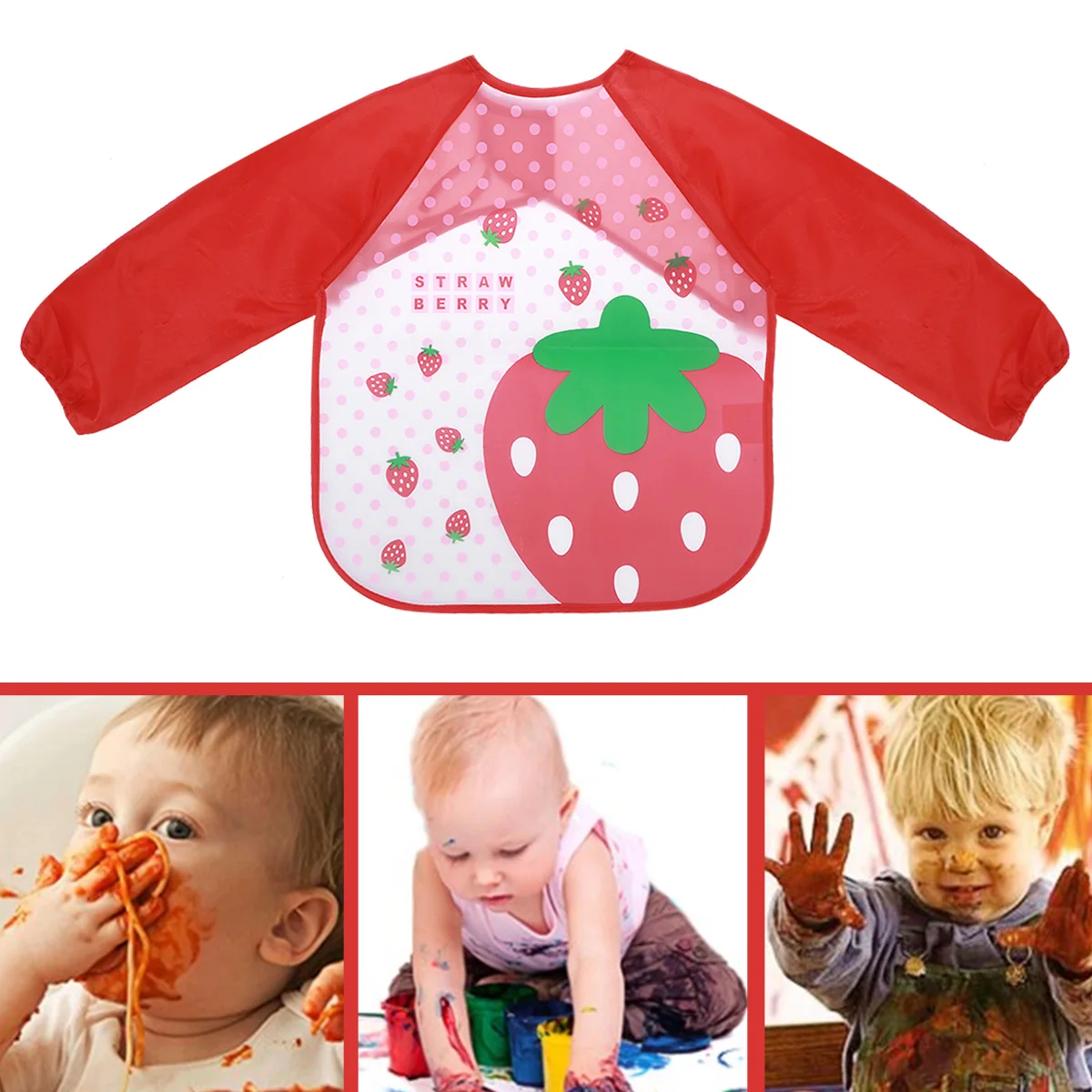 

Waterproof Baby Bibs Sleeves Infant Toddlers Cartoon Leakproof EVA Fabric Machine Washable Kids Art Feeding Smock Apron