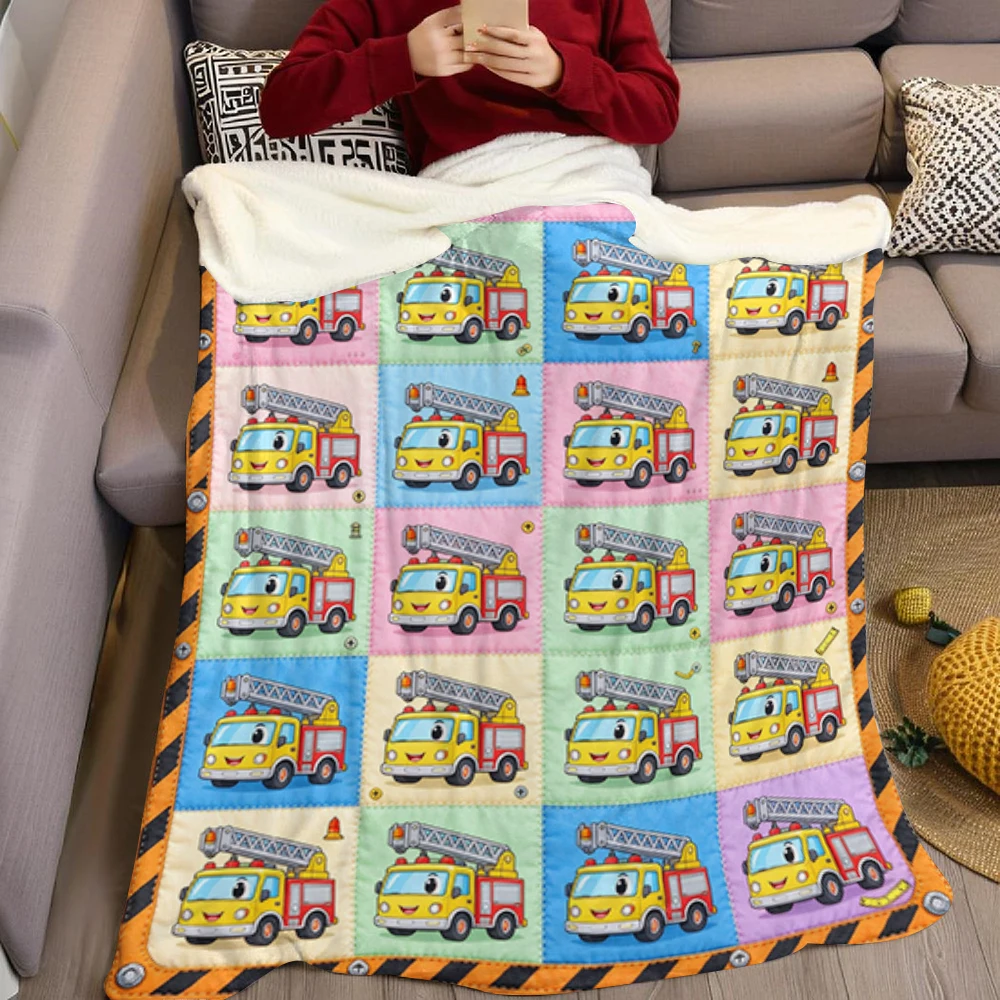 Yellow Fire Engine Bolt Grid Flannel Blanket Perfect for Sofa Office Bed Travel Sleep Read Relax Camping Four Season Use