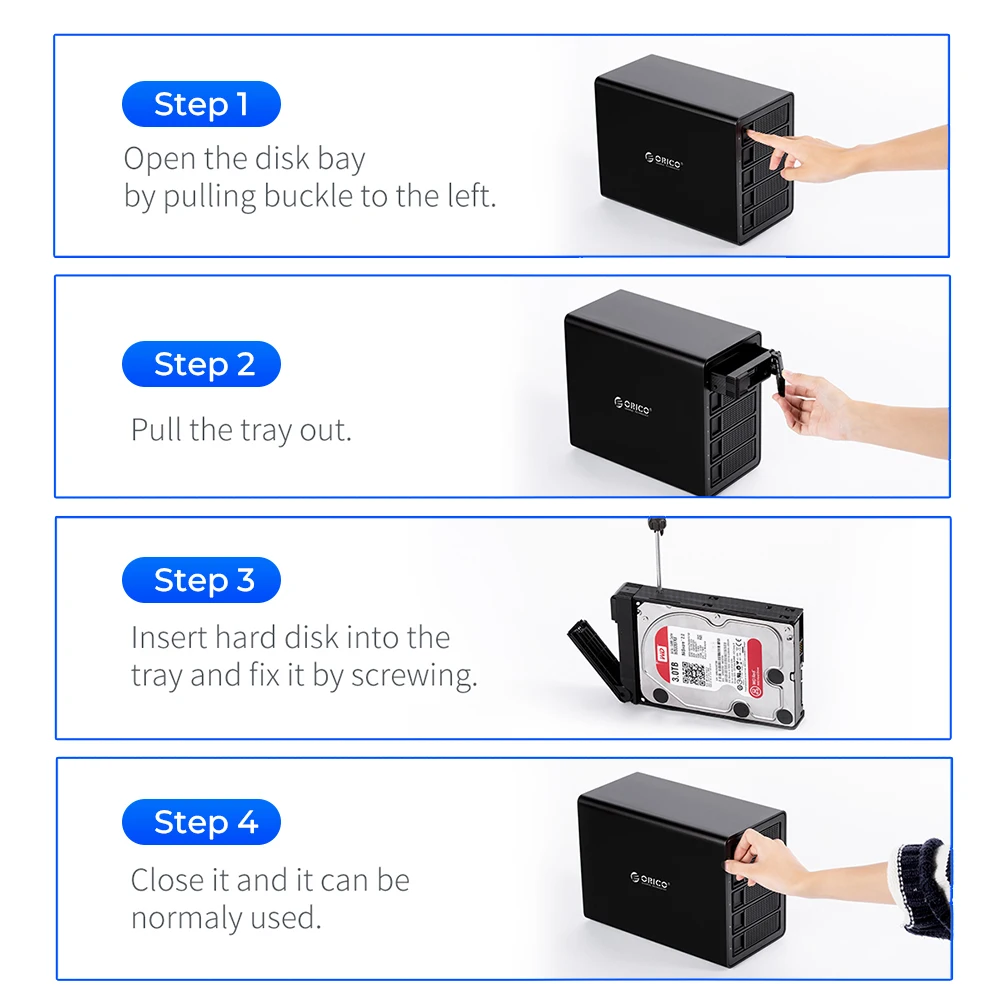 Orico-内部電源アダプター,sata hddエンクロージャー,35シリーズ,hdd,ssd,90テラバイト,maxツールフリー,150w,2.5 ", 3.5", 4 5ベイ