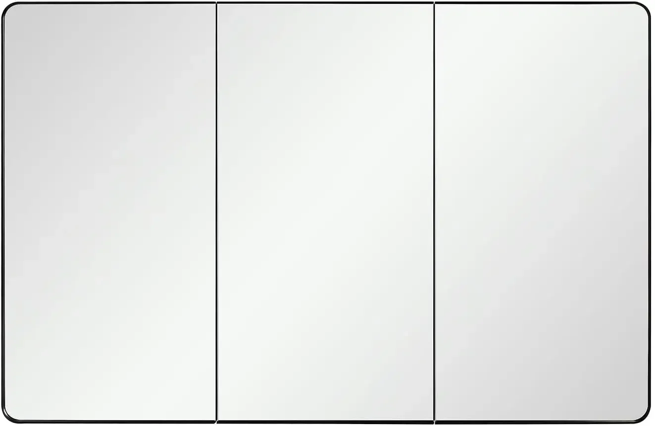 Simple  Black Bathroom Medicine Cabinet With Round Corner Framed Door, for 40 X 25.5 Inch, Recessed Or Surface Mount, Adjustab