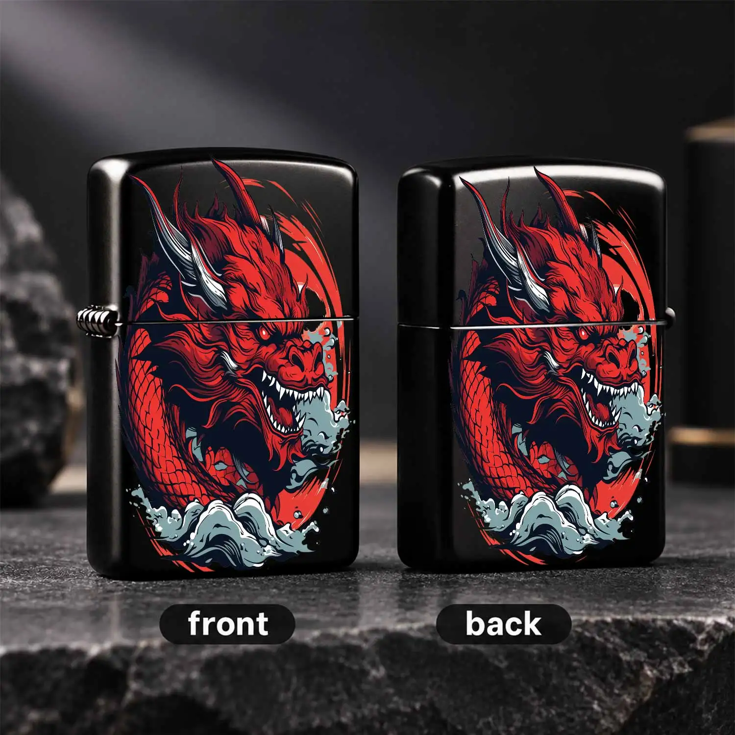 Eastern Style Style Red Oriental Dragon Themed Lighter, Trendy Hard Printed Sturdy Body Windproof Igniter, Creative Collectible PORTABLE Lighter for Daily Outdoor Use, Ideal Practical Gift for Men Women to Light Candles A Fun and Humorous