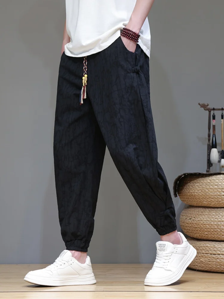 

New Chinese Sle Summer Thin Cotton Linen Nine Points Loose Large Size Dstring Harlan Pants Breathable Comfortable Casual...