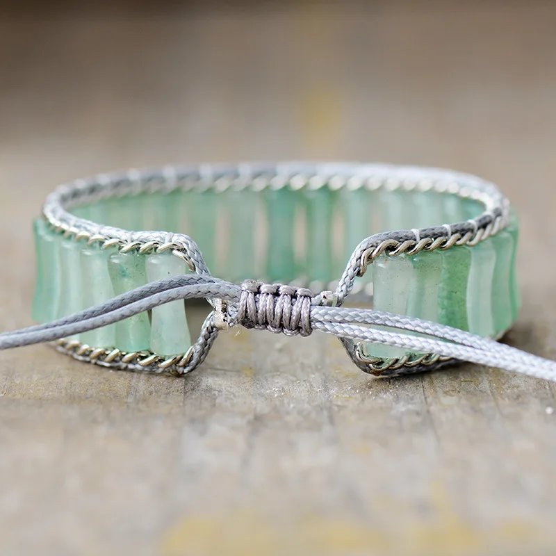 Ins LuxuryNatural Stone Bamboo Joint Beaded Handwoven Wrap Bracelet Bohemian Jewelry For Women Gift Green White Black Options