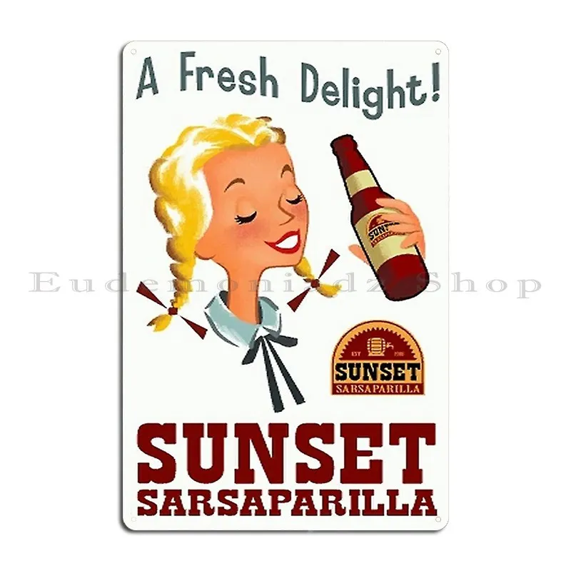 A Fresh Delight Sunset Sarsaparilla Poster Fallout New Vegas Metal Signs Retro Club Printing Cinema Wall Custom Tin Sign Poster