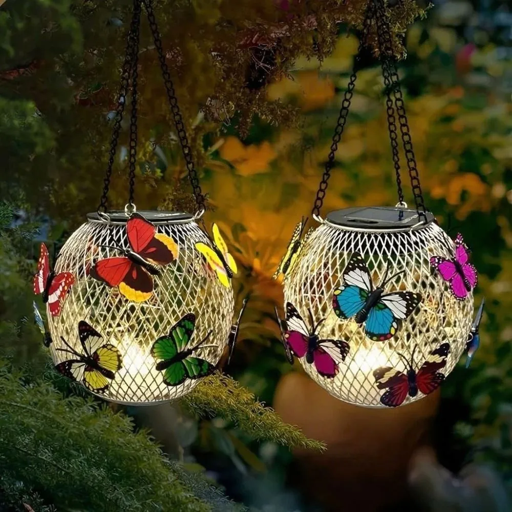 Waterproof Solar Butterfly Hanging Light Retro with Hook Wireless Outdoor Lights Multifunctional Rechargeable