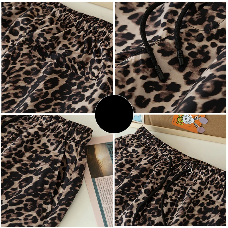 Summer Beach Shorts Men 2023 New Elastic Waist Leopard Print Casual Shorts Summer Loose Korean Fashion Short Pants