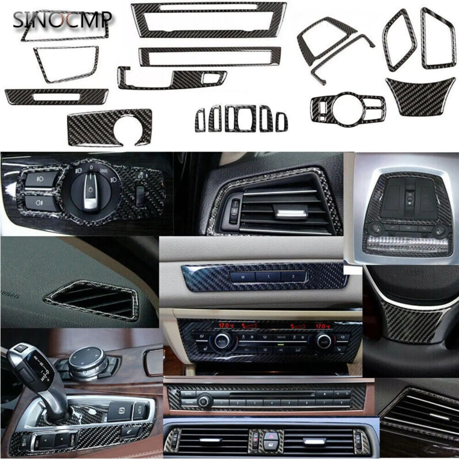 18Pcs Carbon Fiber Interior Full Set Cover Trim For 2011-2017 BMW 5Series F10  Auto Parts Accessories Interior Parts Mouldings