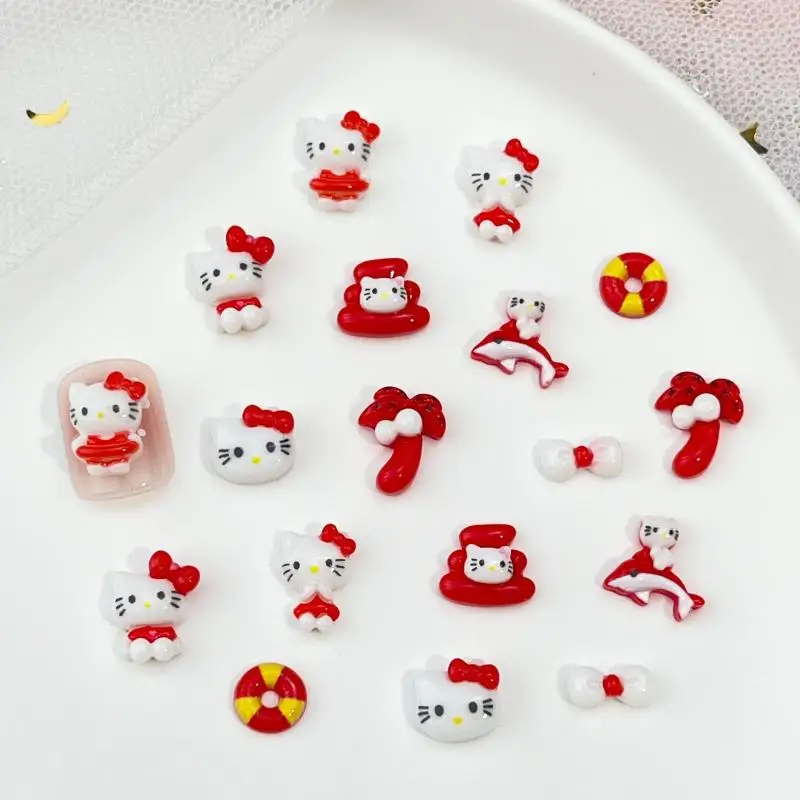 

Милые кавайные Hellokitty мультфильм DIY аксессуары для ногтей из смолы большой красный круг для плавания галстук-бабочка аксессуары