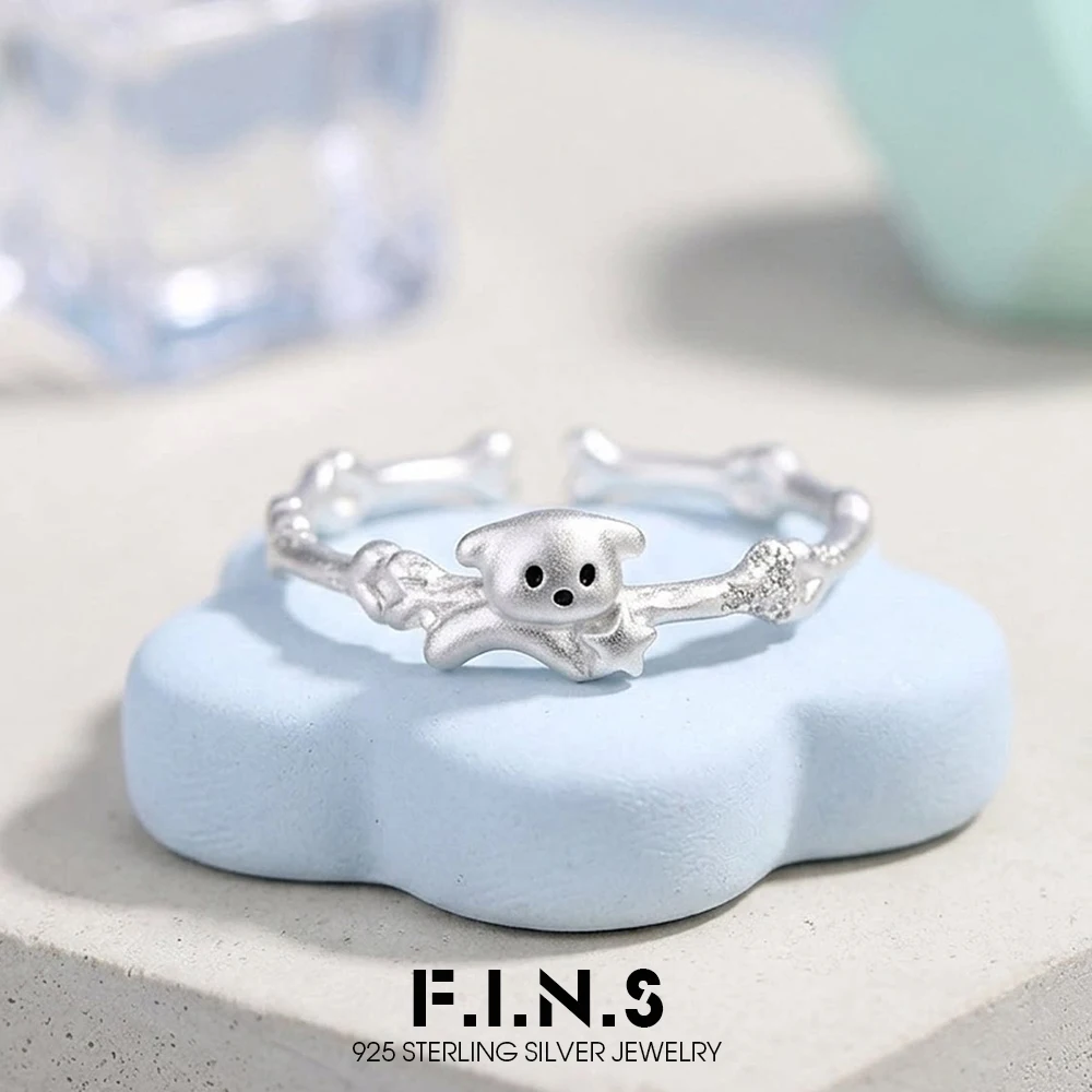 

F.I.N.S Original S925 Sterling Silver Puppy Bone Ring Cartoon Style Cute Open Adjustable Index Mid Finger Fine Jewelry