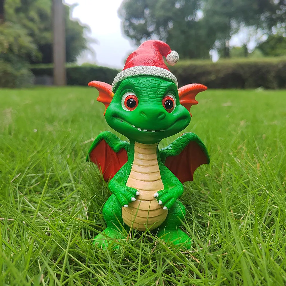 

2025 New Christmas Cute Dragon Resin Figurine - Creative Garden Home Desktop Decor, Festive Holiday Ornament