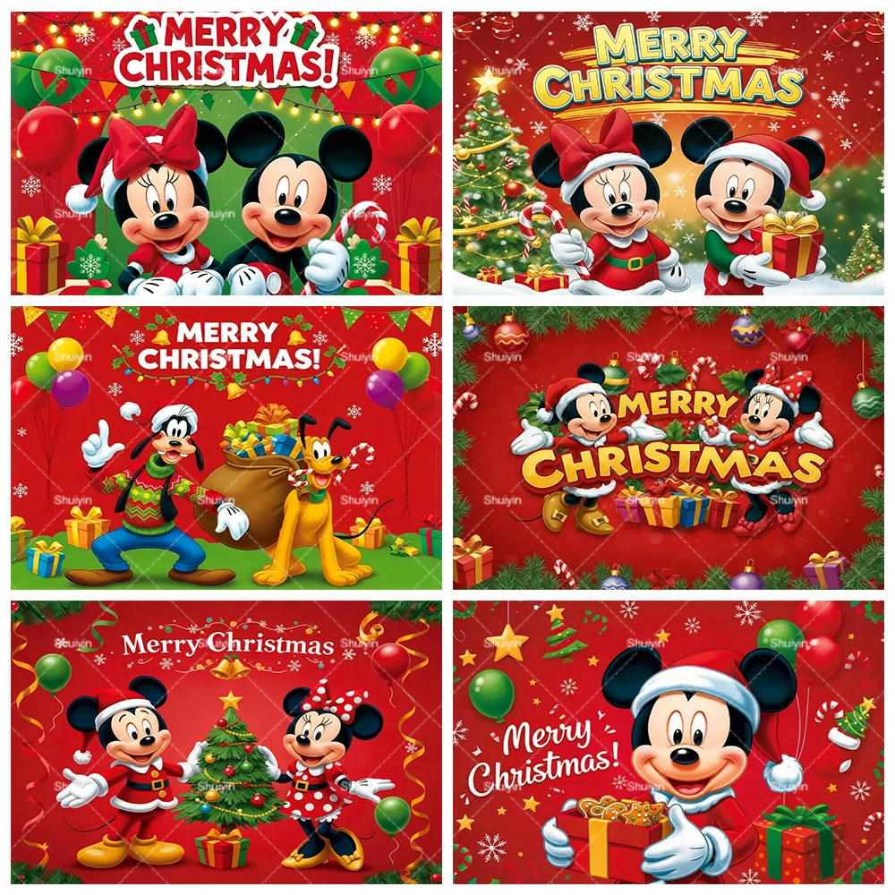 

Cartoon Disney Mickey Minnie Mouse Christmas Theme Background Winter Xmas Party Decoration Banner Photography Backdrop Prop Gift