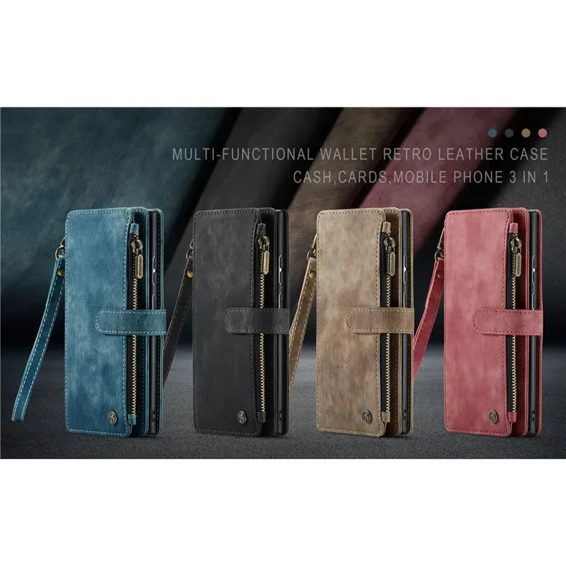 Flip Leather Wallet Card Case For Samsung Galaxy S23 S22 Ultra S21 S20 FE S10 S9 Note 20 10 Plus Zipper Purse Card Phone Cover