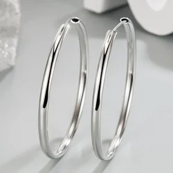 New 925 Sterling Silver 3MM Thick 3.5/5/6CM Hoops Earrings For Women Luxury Quality Jewelry Accessories 2024 Trend
