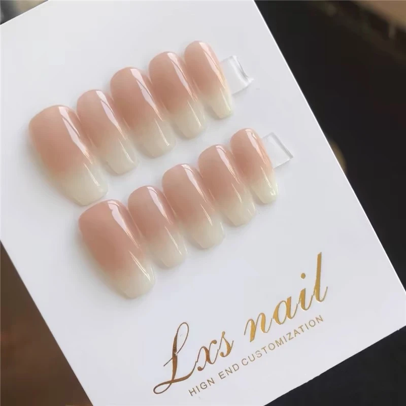 Natürlicher Farbverlauf, handgefertigt, zum Aufdrücken der Nägel, süßes Rosa, lang/kurz, vollständige Abdeckung, künstliche Nägel, anmutig, tragbar, Ballerina-Kunstnagel