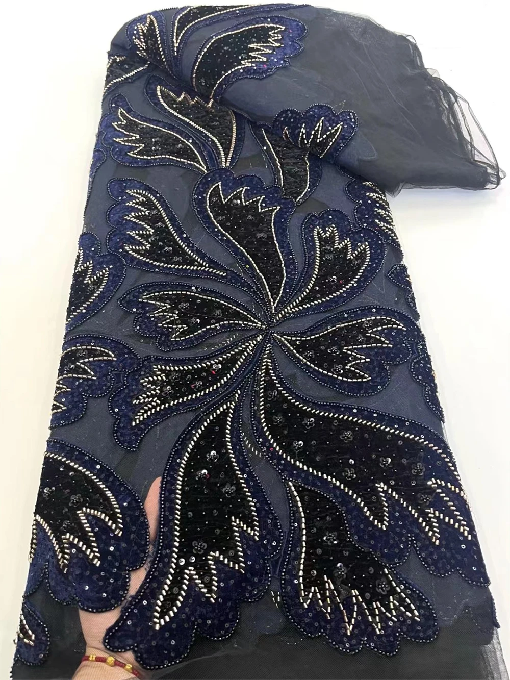 Luxury African Beaded 2025 High Quality Nigerian Sequins With Pearl Lace French Tulle Lace Fabric For Party Dress Sewing