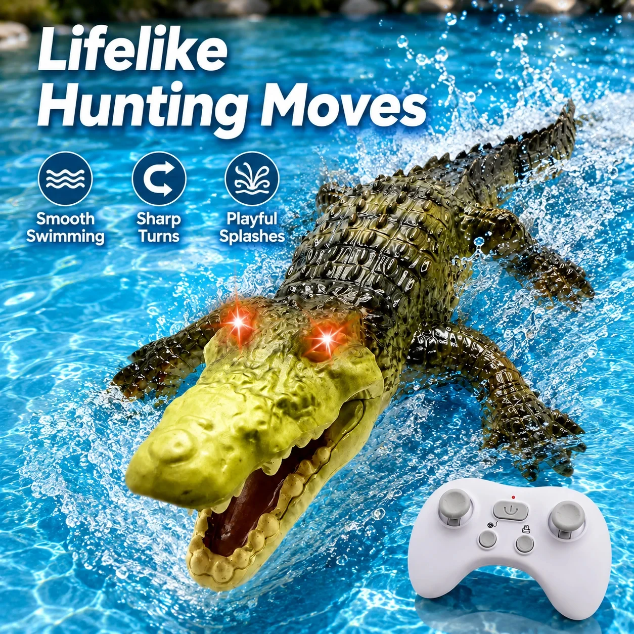 2.4G RC Crocodile Boat, Remote Control Alligator Water Toy with LED Light, Pool Lake Outdoor Water Play Gift for Kids