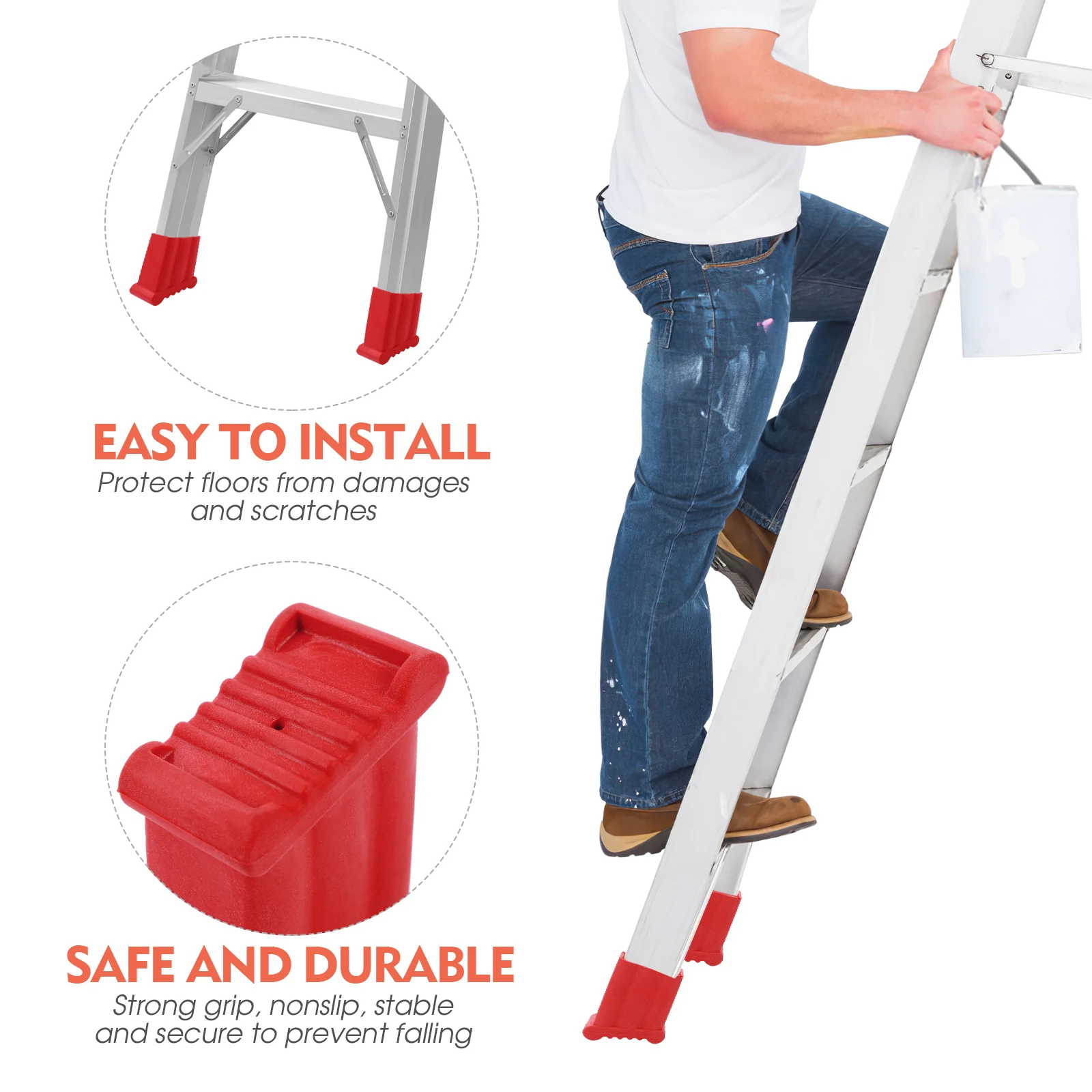 

2pcs Anti-slip Ladder Feet Cover Durable Rubber Pads 5.1x2.7cm Protect Floors Noise Reduction Garages Indoors Construction Tools