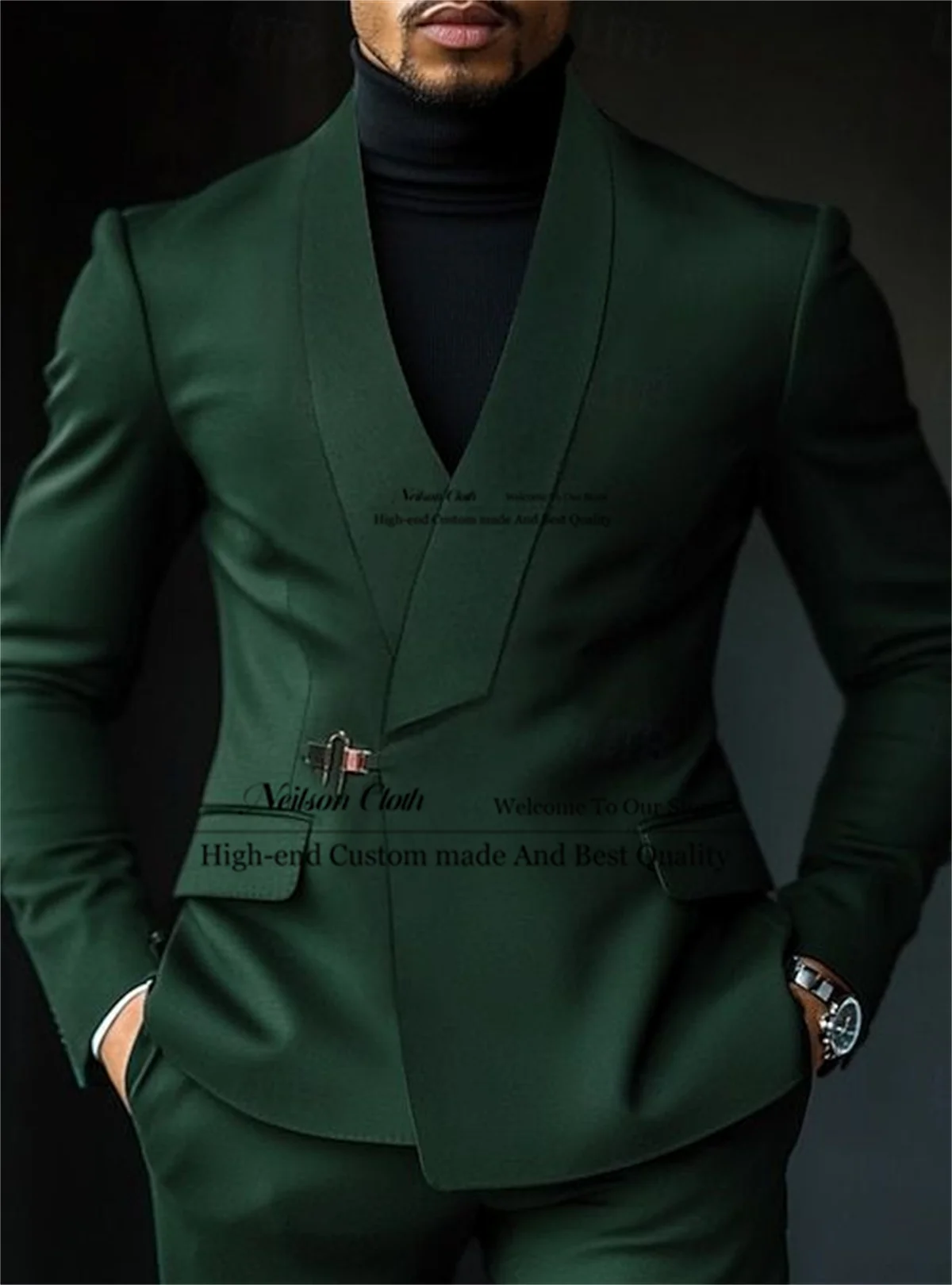 

Formal Dark Green Male Prom Blazers 2 Pieces Sets Shawl Lapel Groom Wedding Tuxedos For Men Customized Slim Fit Terno Masculino