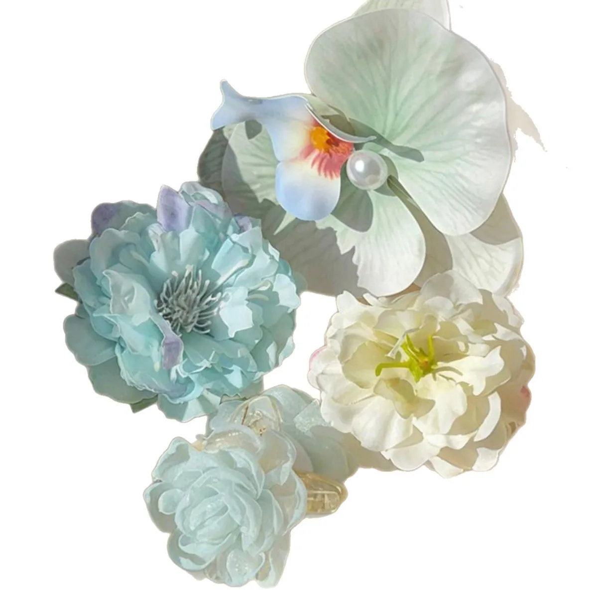 Mint Green Series Hair Clips Fresh Floral for Women, Trendy Duckbill Hair Accessory, Office Party Evening Holiday Gift Chic view 4