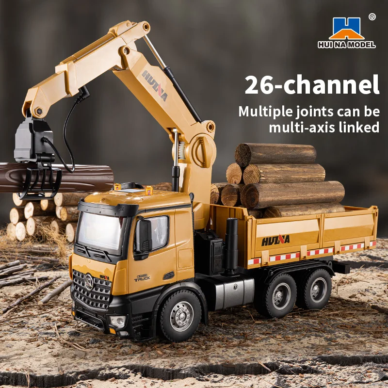 HUINA 1/14 RC Truck-mounted Wood Grab Dump Truck 2.4GHZ 26CH Remote Control Alloy Wood Grab Engineering Vehicle Model Toy