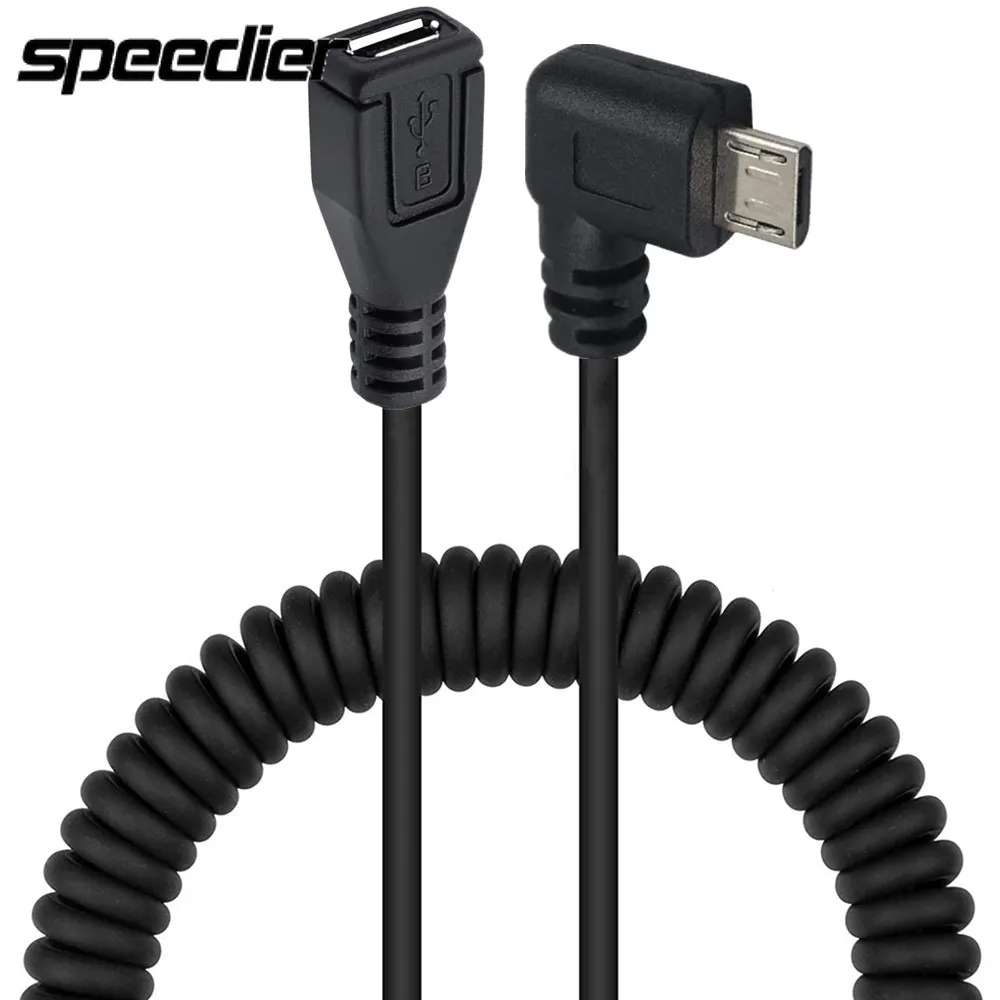 5FT Spiral Coiled Up Down Left Right Angled Micro USB B 5 Pin 5P Male to Female Spring Retractable Curl extension Cable 1.5m