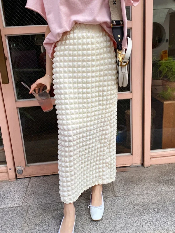 Korean Style Chic Pop Bubble Plaid Long One Step Skirts for Women Spring Summer Autumn Lady Elegant Slim Skirt Cheap Wholesale